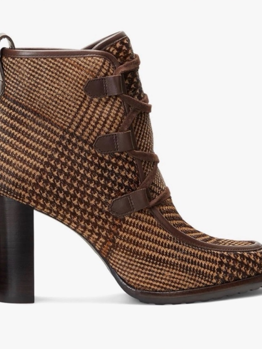 Lauren Ralph Lauren Brown Houndstooth Lace-Up Ankle Booties